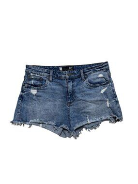 KUT Jane High Rise Denim Shorts Distressed Raw Hem Size 8 Blue